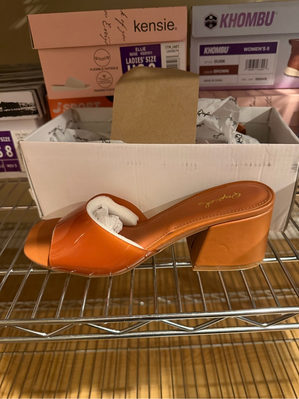 Qupid Women’s Katen-97 Slip On Heel Mule Shoes PU cognac Leather Size 8 M US